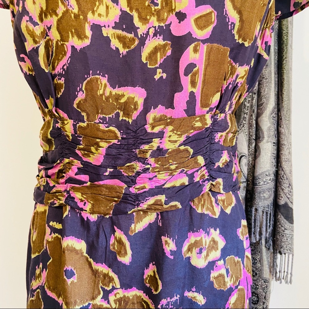SOLD Abstract Floral Print Ruched Dress - Picture 3 of 5